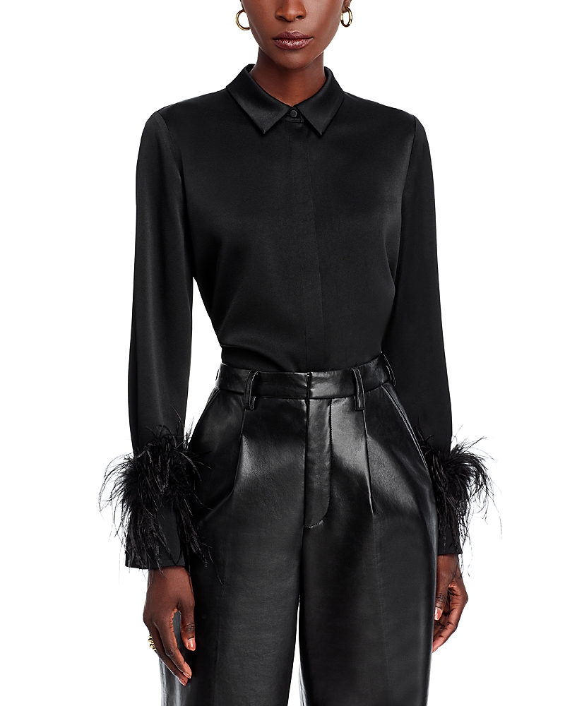 Kobi Halperin Murphy Feather-trim Collared Blouse In Black