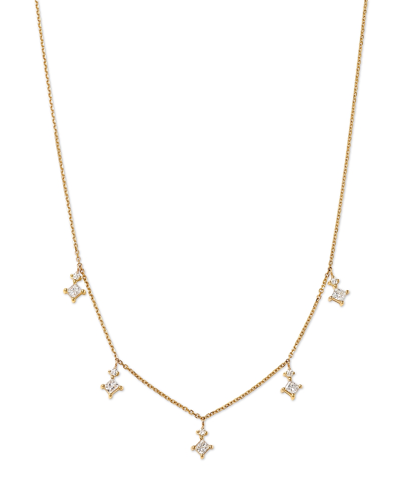 Bloomingdale's Fine Collection Diamond Princess & Round Droplet Station Necklace In 14k Yellow Gold, 0.85 Ct. T. W. In Gold