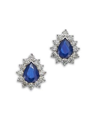 Bloomingdale&#039;s Fine Collection Blue Sapphire &amp; Diamond Pear Halo Stud Earrings in 14K White Gold - Exclusive