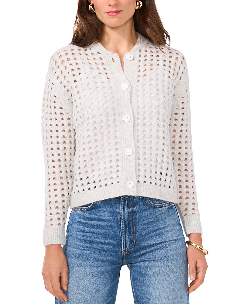 Shop Vince Camuto Crewneck Cardigan Sweater In Silver Heather