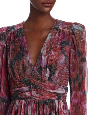 Floral Crinkle Metallic Long Sleeved Maxi Dress - Exclusive