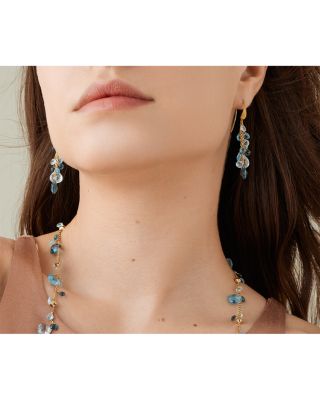 18K Yellow Gold Paradise Topaz Swiss Blue & London Blue Topaz Multi Strand Statement Drop Earrings