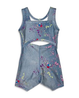 Girls' Slim Fit Stretch Denim Paint Splatter Leotard - Little Kid, Big Kid