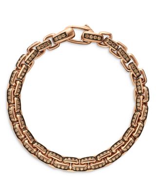 Men's Box Chain Bracelet in 18K Rose Gold with Pav&eacute; Cognac Diamonds