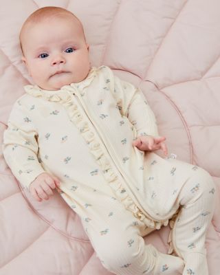 Girls' Ribbed Floral Print Two Way Zip Footie - Baby