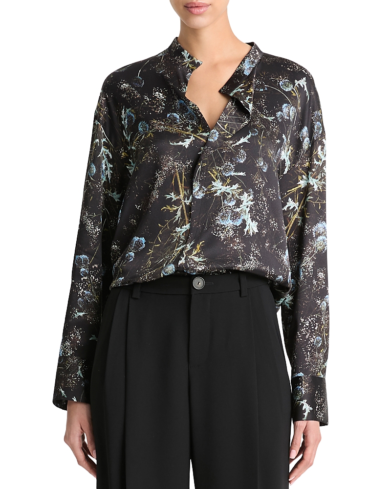 Vince Thistle Silk Button-up Shirt In Aqua Shadow