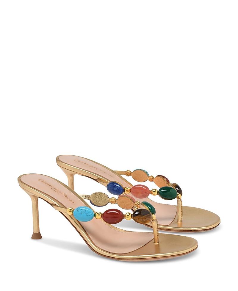 Gianvito Rossi Shanti Thong 70 Sandals In Gold Tone Leather