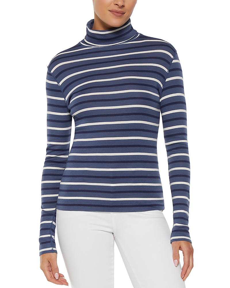 Three Dots Striped Turtleneck Long Sleeve Tee In Pearly Cloud