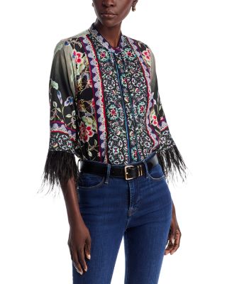 Johnny Was - Lewella Silk Feather Trim Blouse