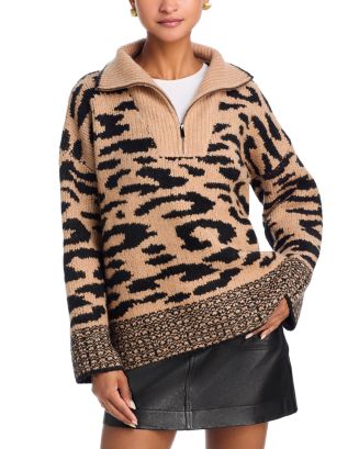 AQUA Half Zip Leopard Sweater - Exclusive | Bloomingdale's