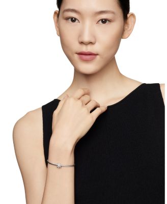 Sterling Silver Starburst Center Station Bangle Bracelet with Diamonds