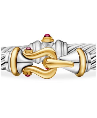 Sterling Silver & 18K Yellow Gold Cable Buckle Bracelet with Rhodalite Garnet