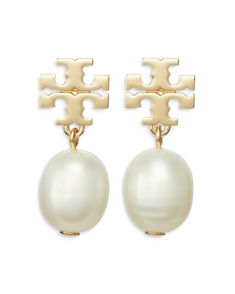 Tory Burch Kira Cultured Pearl Drop Earrings in Ivory/Gold