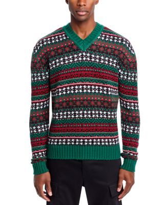 Sissoh Wool Blend Fair Isle Relaxed Fit V Neck Sweater