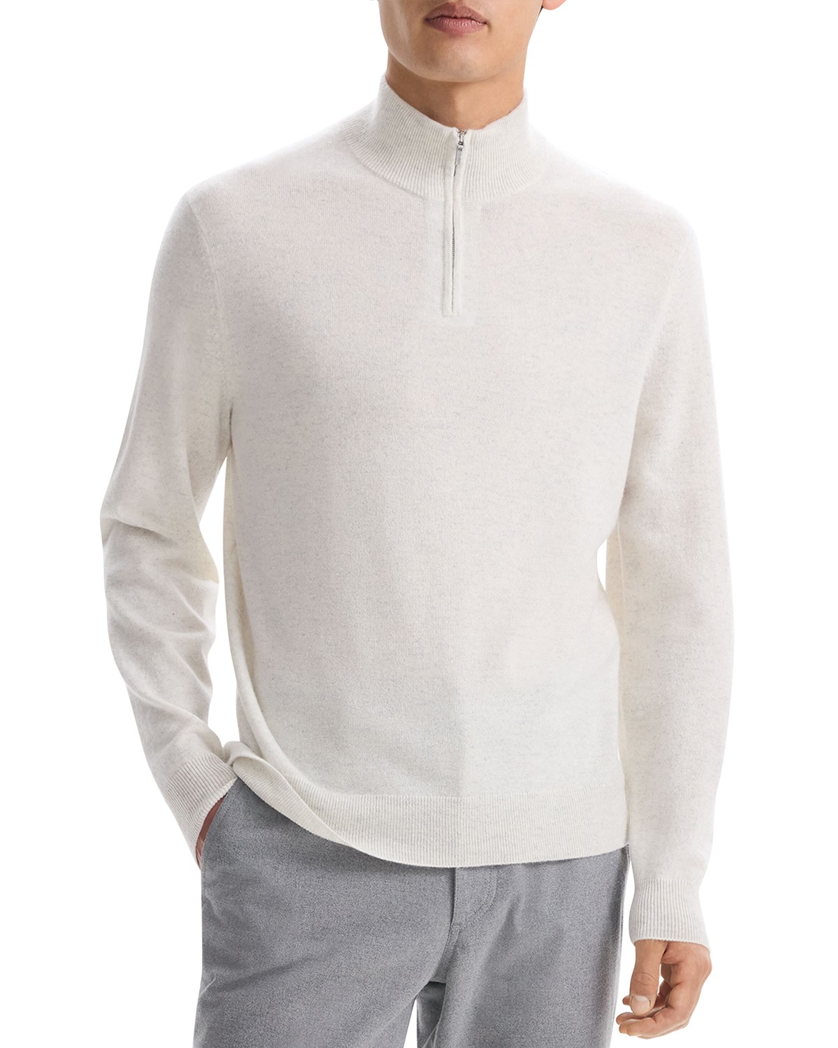 Theory Hilles Quarter Zip Cashmere Sweater in Natural Melange