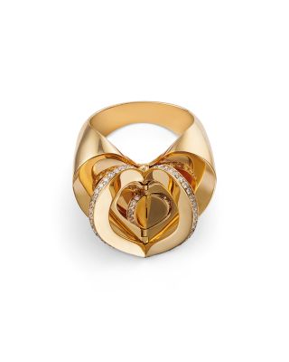 18K Yellow Gold Endless Diamond Folded Heart Statement Ring
