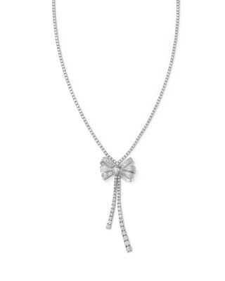 Bloomingdale's Fine Collection - Diamond Bow Lariat Tennis Necklace in 14K White Gold, 10.00 tcw