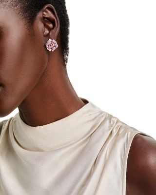 Pink Sapphire & Diamond Rose Flower Earrings in 14K Rose Gold
