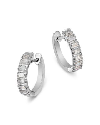 Bloomingdale's Fine Collection - Diamond Baguette Huggie Hoop Earrings in 14K White Gold, 0.25 ct. t.w.