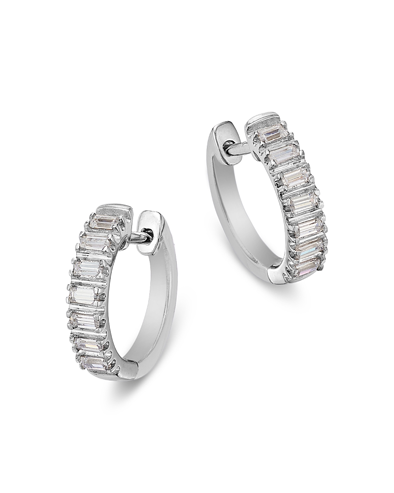 Bloomingdale's Fine Collection Diamond Baguette Huggie Hoop Earrings In 14k White Gold, 0.25 Ct. T. W. In White