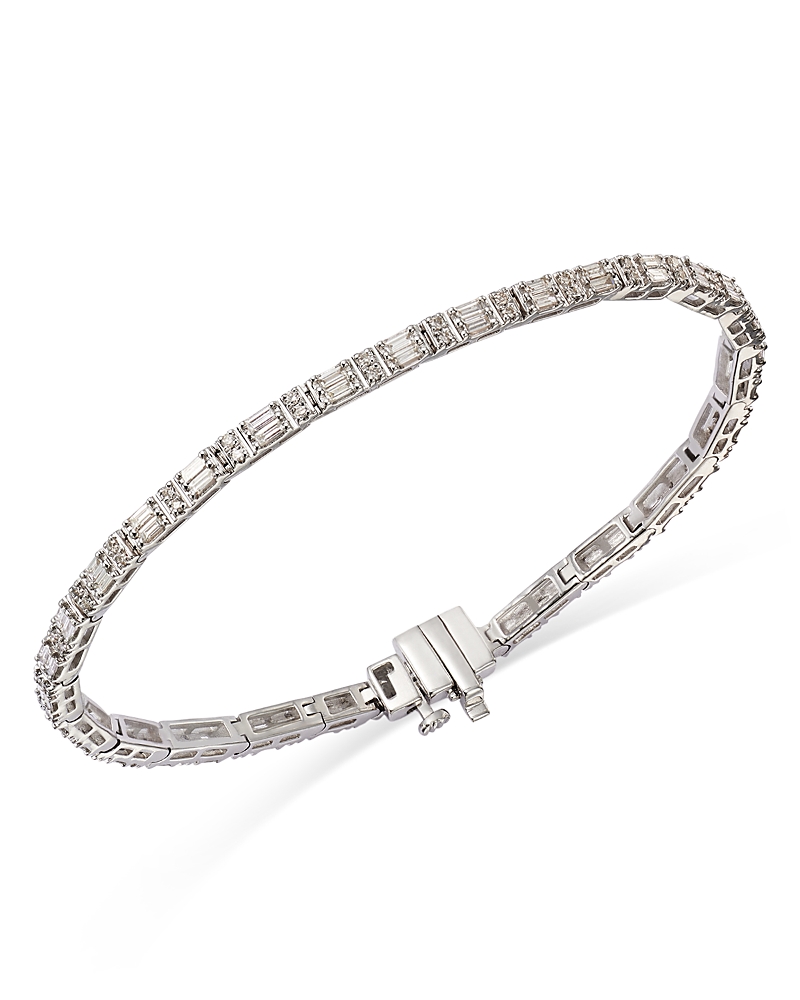 Bloomingdale's Fine Collection Diamond Round & Baguette Tennis Bracelet In 14k White Gold, 1.4 Ct. T. W. In White