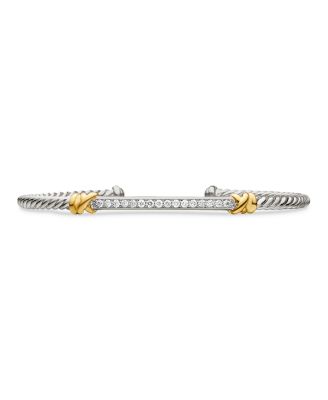 Sterling Silver Petite Helena Two Station Wrap Bracelet in 18K Yellow Gold with Diamonds