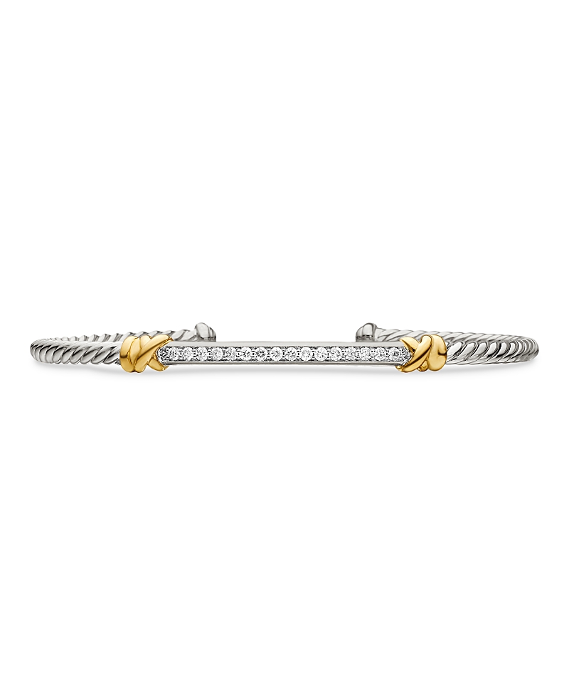 David Yurman Sterling Silver Petite Helena Two Station Wrap Bracelet in 18K Yellow Gold with Diamonds