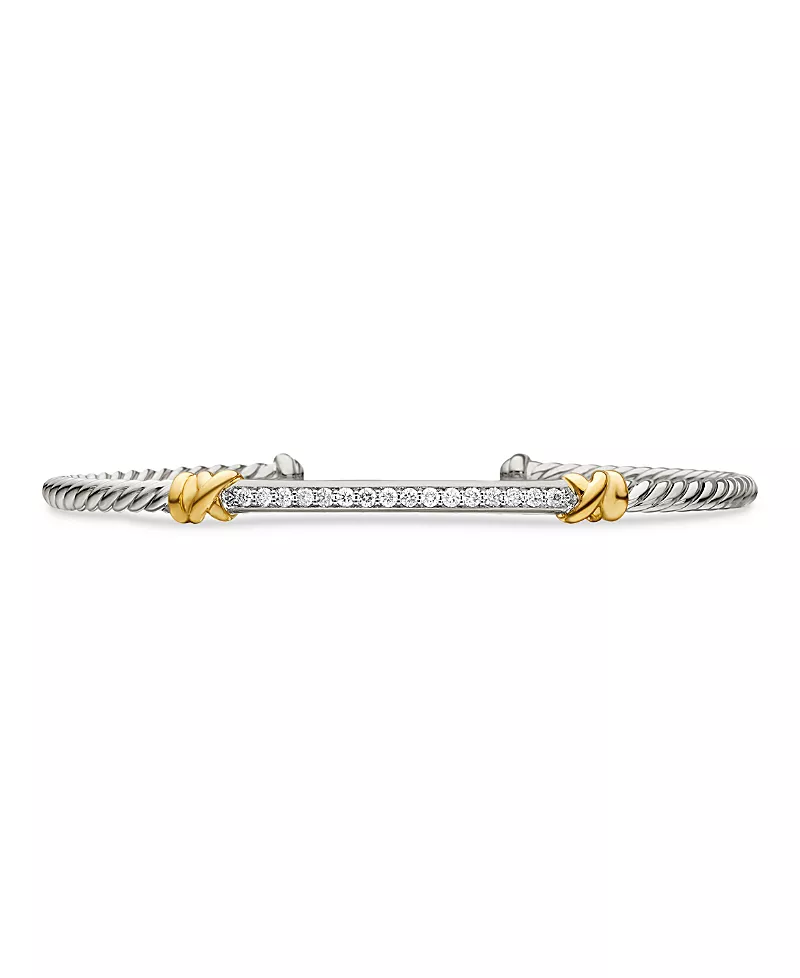 David Yurman Sterling Silver Petite Helena Two Station Wrap Bracelet in 18K Yellow Gold with Diamonds