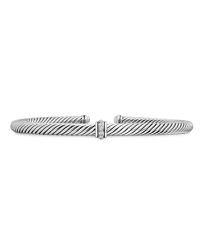 Classic Cable Station Bracelet in Sterling Silver with Diamonds, 4mm