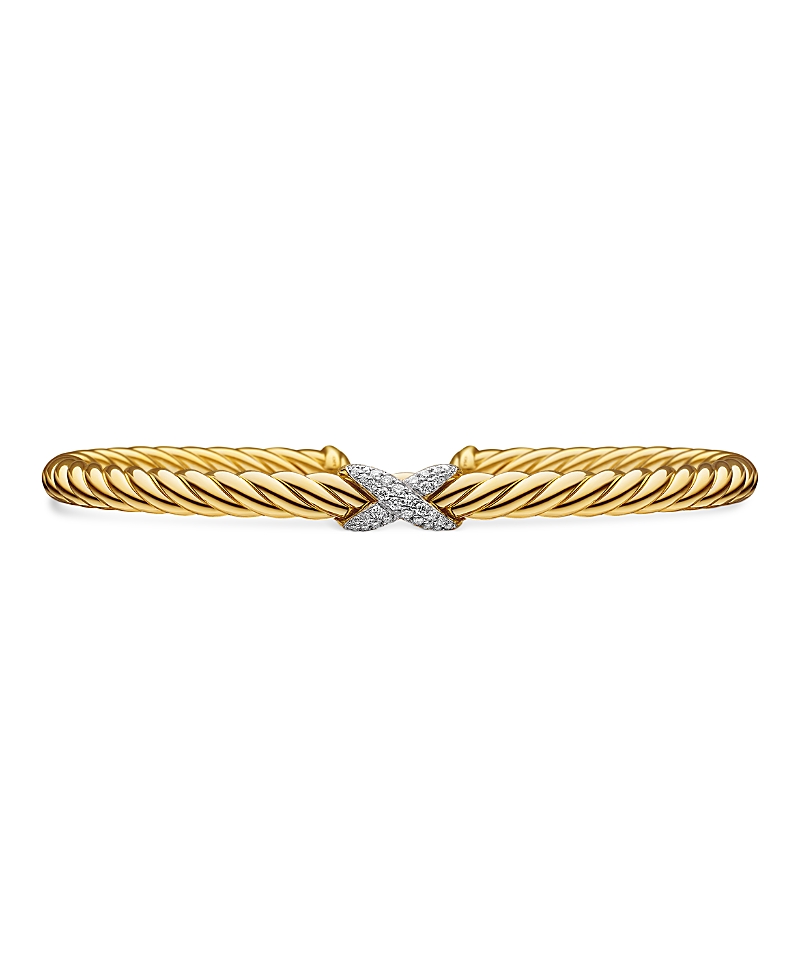 X Cablespira Station Bracelet in 18K Yellow Gold with Pave Diamonds, 4mm