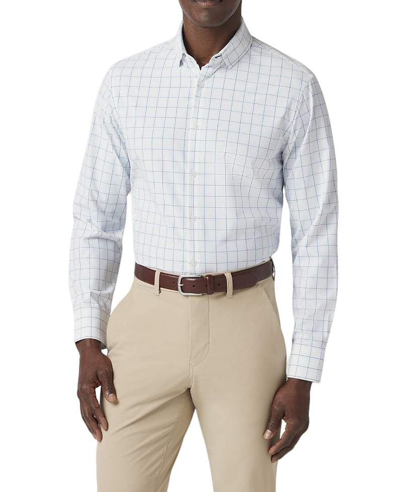 Mizzen + Main Mizzen+main Leeward Trim Fit Check Performance Button-up Shirt In White Modern Tattersall