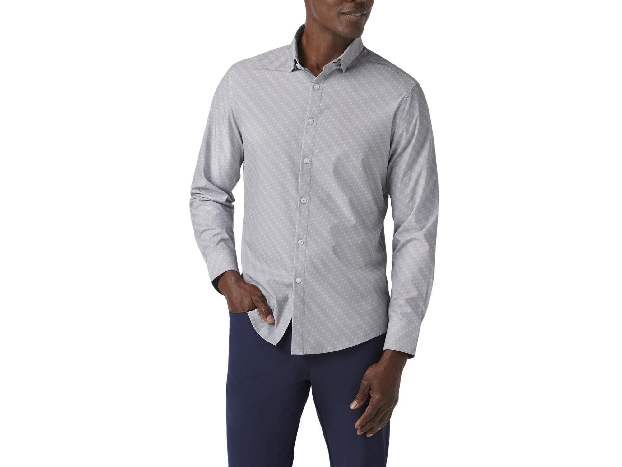Leeward No Tuck Long Sleeve Dress Shirt Silver-Tone Dotted Diamond - Image 1