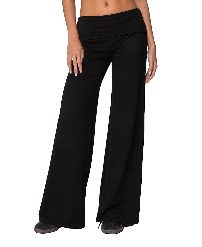Shop Edikted Wide Leg Fold Over Pants In Black