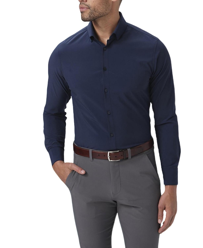 Mizzen + Main Mizzen+main Leeward Solid Blue Button-up Shirt In Solid Navy