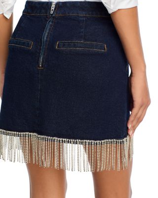 Embellished Fringe Denim Mini Skirt