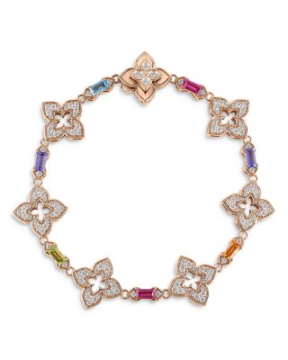Roberto Coin - 18K Yellow Gold Venetian Princess Carnival Multi Gemstone & Diamond Flower Link Bracelet