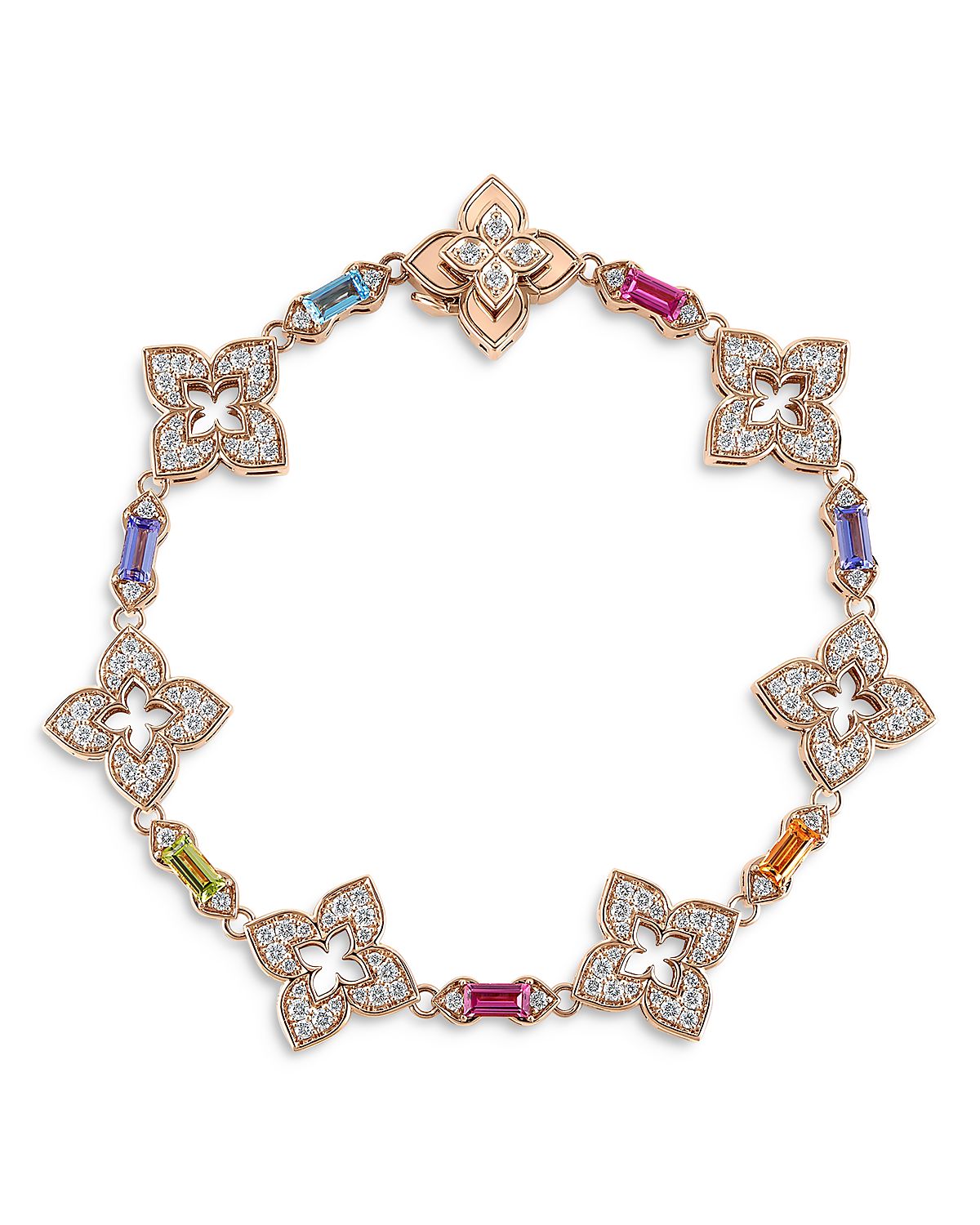 Roberto Coin 18K Yellow Gold Venetian Princess Carnival Multi Gemstone & Diamond Flower Link Bracelet