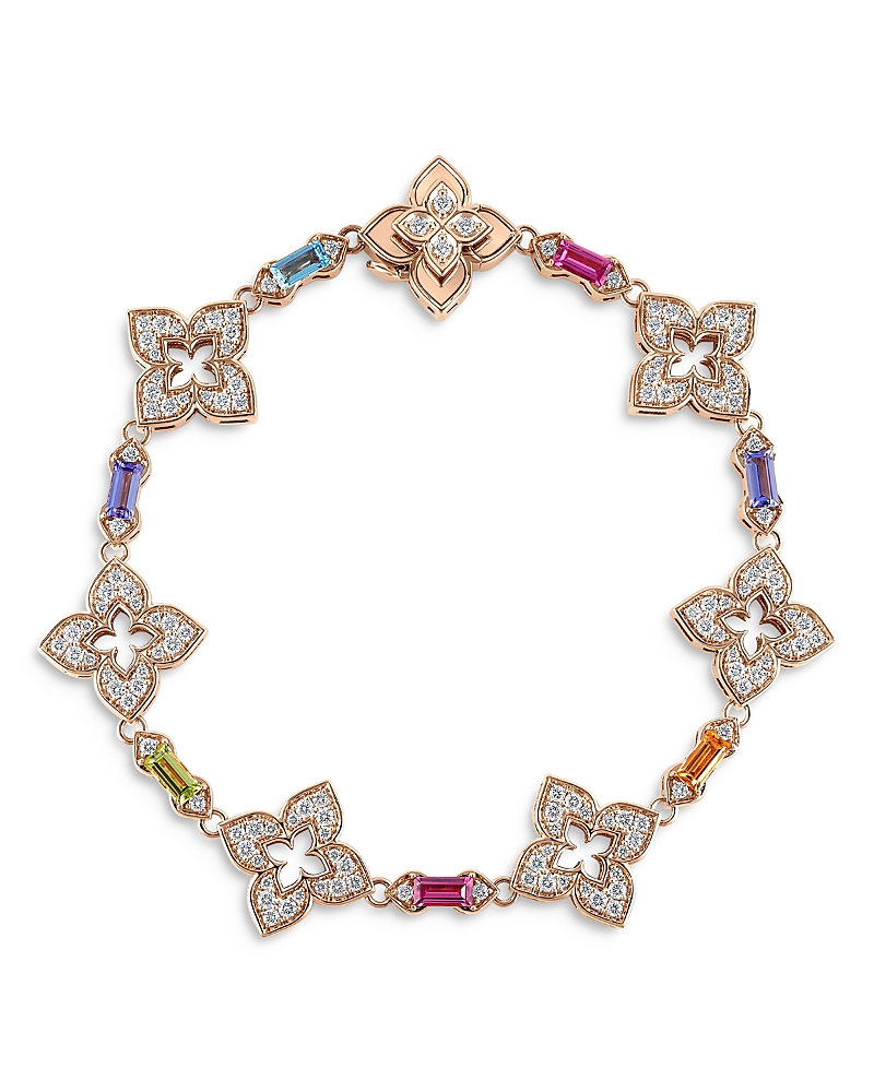 Roberto Coin 18k Yellow Gold Venetian Princess Carnival Multi Gemstone & Diamond Flower Link Bracelet In Multi