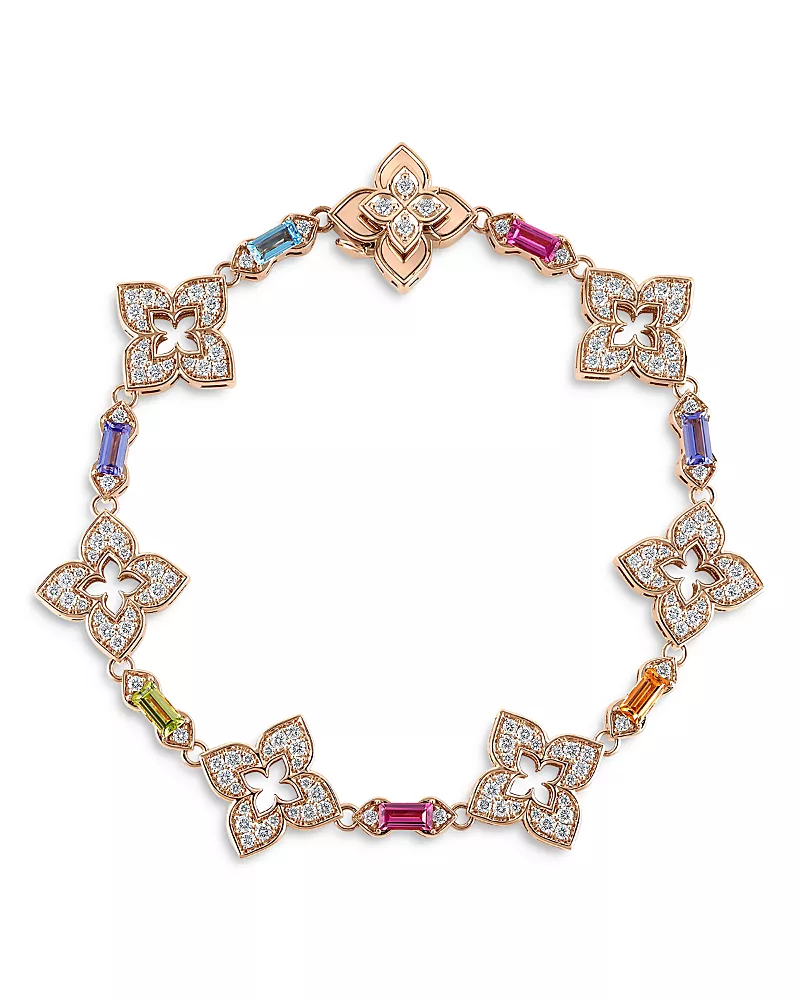 Roberto Coin 18K Yellow Gold Venetian Princess Carnival Multi Gemstone & Diamond Flower Link Bracelet