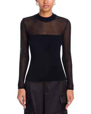 Sheer Knit Mock Neck Top - Exclusive 