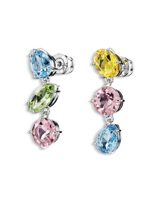 Gema Multicolor Crystal Mismatch Triple Drop Earrings in Rhodium Plated