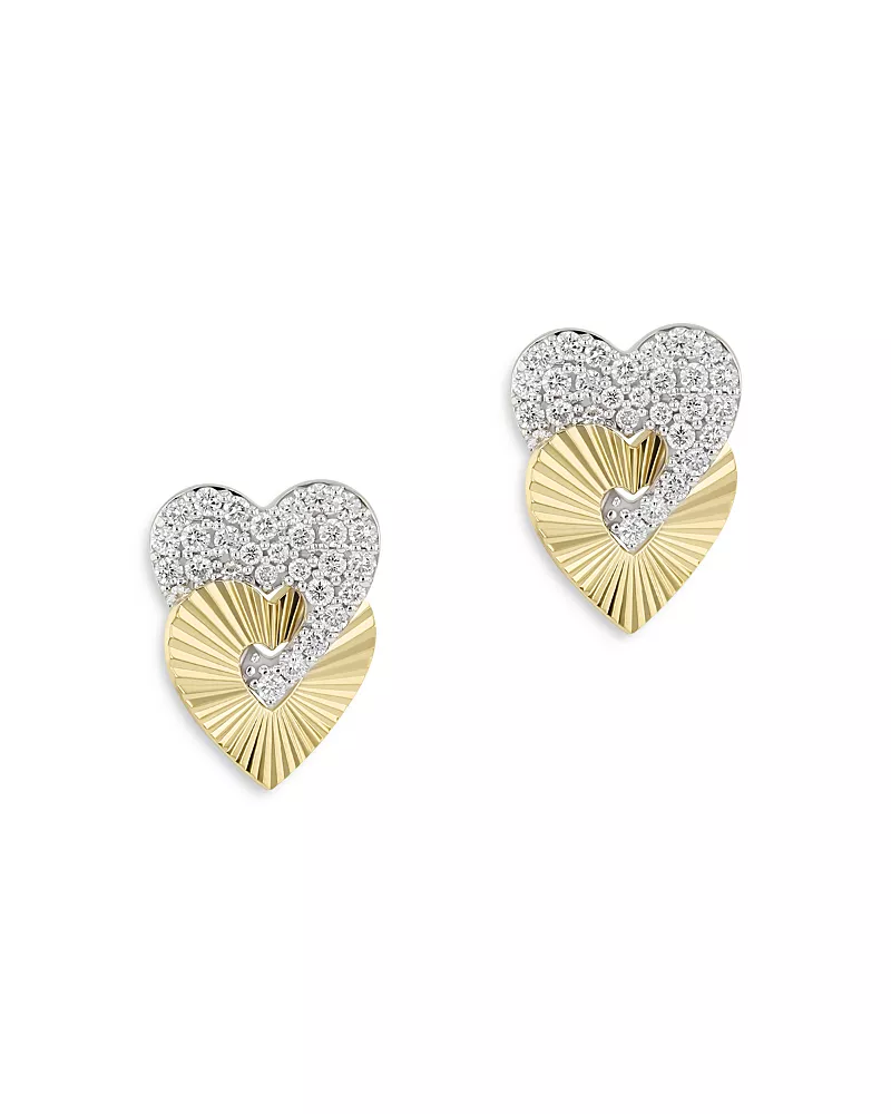 Phillips House 14K Yellow Gold Aura Diamond Double Heart Stud Earrings