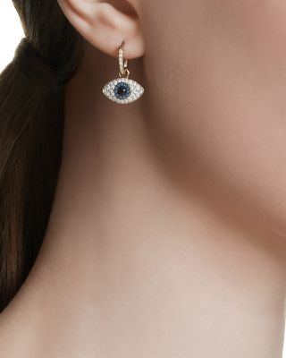 Symbolica Crystal Evil Eye Charm Hoop Earrings in Gold Tone
