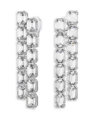Millenia Octagon Crystal Clip On Linear Drop Earrings in Rhodium Plated