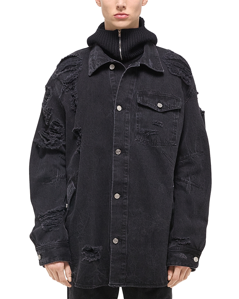 Helmut Lang Men's Apex Destroyed Denim Overshirt In Black