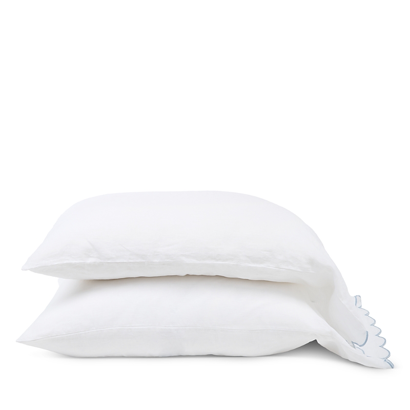 Pom Pom At Home Kelly Set Of 2 Linen Pillowcases In White/blue