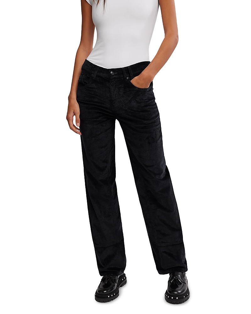 Free People Risk Taker Corduroy Straight Leg Pants In Jet Black