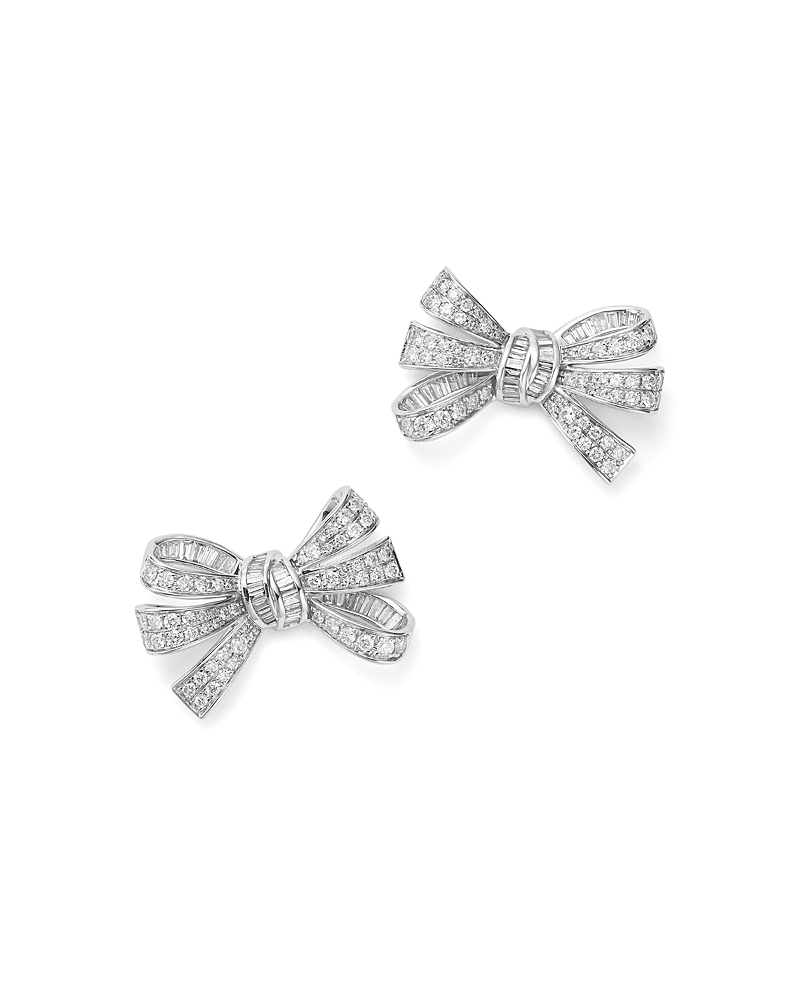Bloomingdale's Fine Collection Diamond Pave Bow Stud Earrings In 14k White Gold, 2.00 Ct. T. W. In White