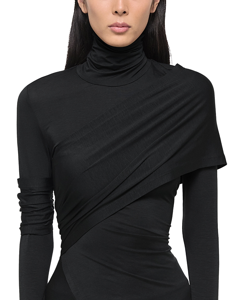 Helmut Lang Protection Draped Asymmetric Turtleneck Top In Black
