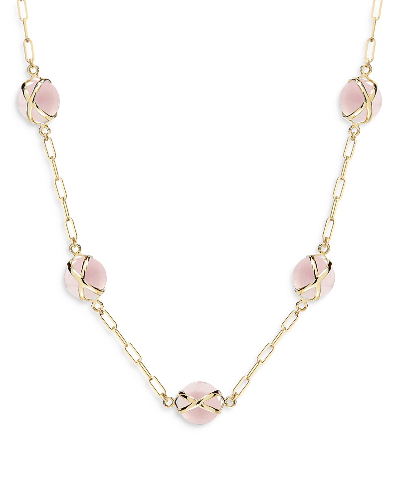 L. Klein 18k Yellow Gold Prisma Rose Quartz Paperclip Link Collar Necklace, 16-18 In Pink/gold